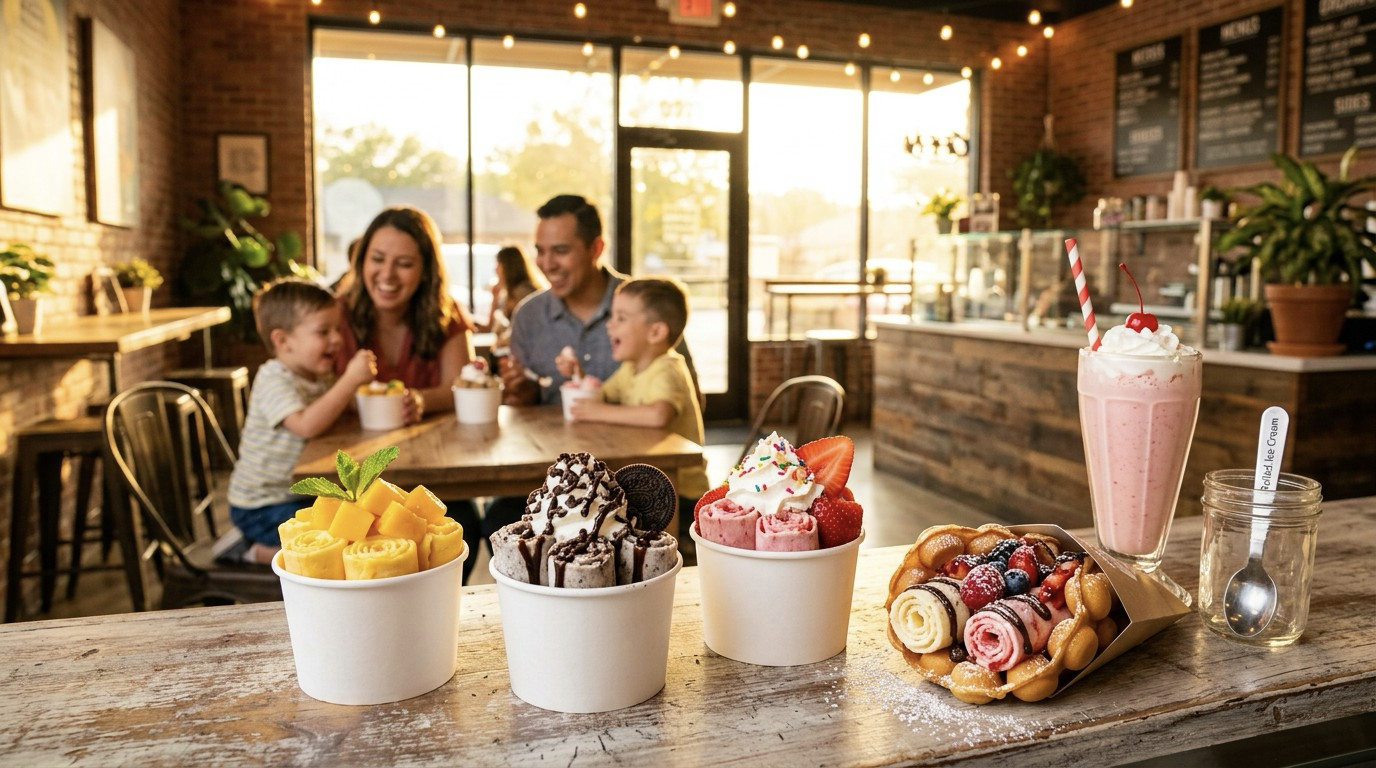 Ice cream near me in Houston: fresh rolled ice cream cups