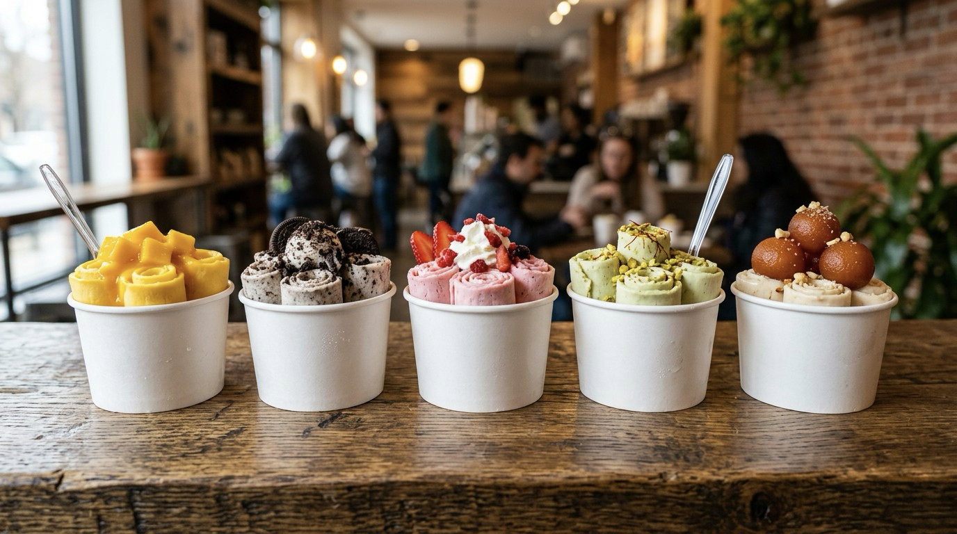 Rolled ice cream in Toronto: Mango Madness and Oreo Secret