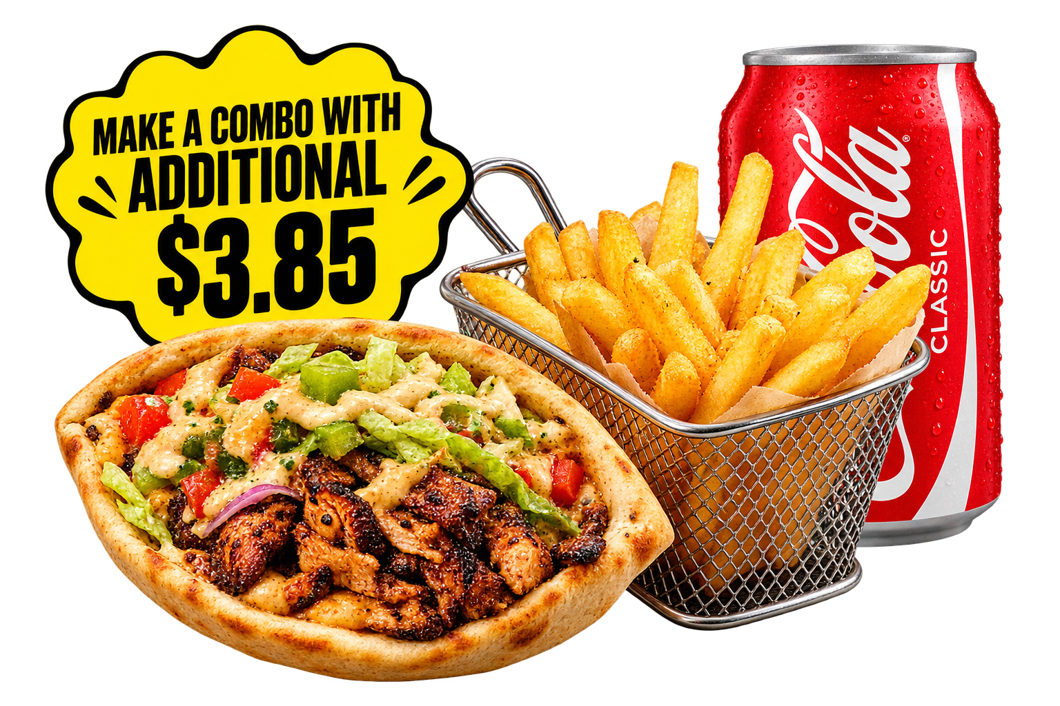 Chopped loaded pocket combo with fries and a drink